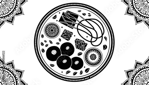 A mandala circle illustration with intricate designs and patterns