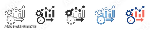 Set of vector icons for business productivity and operational efficiency, illustrating performance growth, time management, process optimization, and data analysis strategies