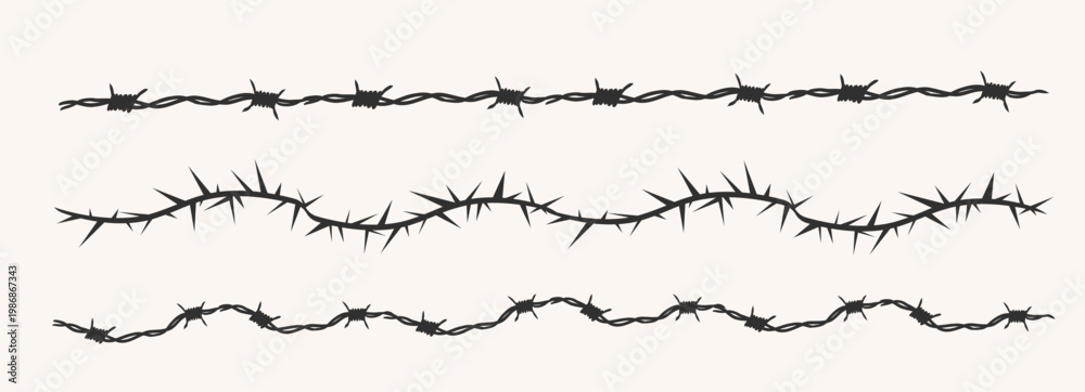Φωτογραφία Barbed wire silhouette border, fence