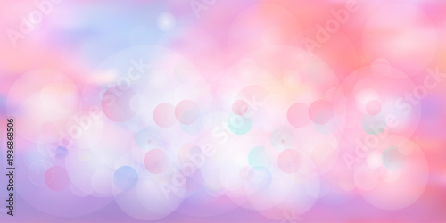 Cute pastel background featuring soft pink hearts, rainbow gradients, and magical sparkle effects. Dreamy fairy-tale atmosphere with iridescent bubbles and gentle watercolor textures.