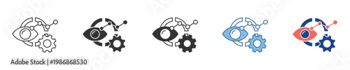 Icon depicting data analysis, process optimization, and visual insights. Features an eye, gear, and data connections, symbolizing intelligent processing, strategic system management and efficiency