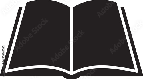 A black and white icon of an open book.