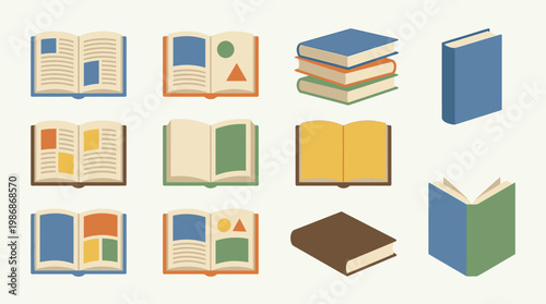 A collection of colorful book illustrations.