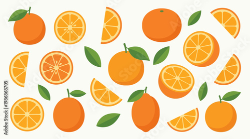 A collection of oranges and slices.