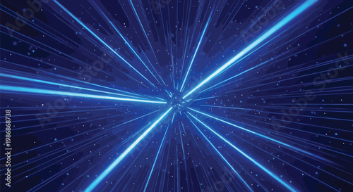 Abstract blue light rays, cosmic speed vector
