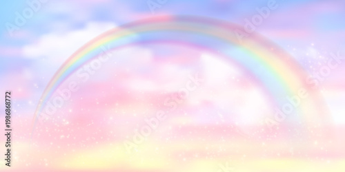 Cute pastel rainbow backdrop featuring glittering stars, soft pink gradients, and dreamy sparkles, ideal for fantasy princess projects and kawaii-style artwork.