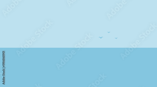 A serene ocean view with flying birds.