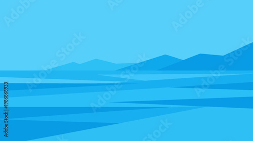 Serene landscape with mountains and water.