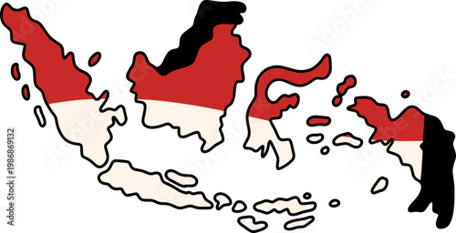 Indonesia Map Flag Color Illustration Design