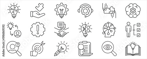 Problem Solving line editable icon set. Containing Problem, Solution, logic, strategy, thinking, process, decision, idea, and more. Editable stroke. Vector illustration