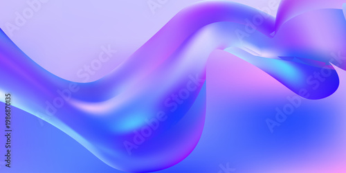 Holographic 3D gradient waves and fluid glass ribbons in motion. Futuristic abstract design with iridescent blue, purple, and pink flowing elements on clean isolated background.