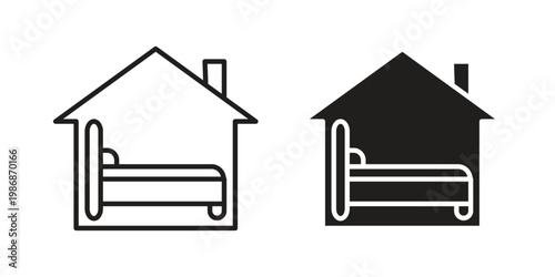 Shelter beds icon design. Editable outlined stroke and solid symbols