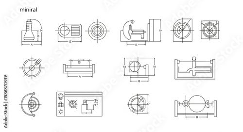 Technical Drawings and Blueprints of Mechanical Parts.