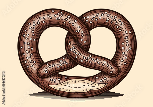 Vintage Hand-Drawn German Pretzel Illustration - Traditional Baked Snack for Bakery, Menu, and Oktoberfest Designs