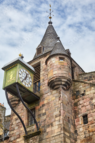 The bell tower of Canongate Tolbooth in Old town of Edinburgh. Scotland