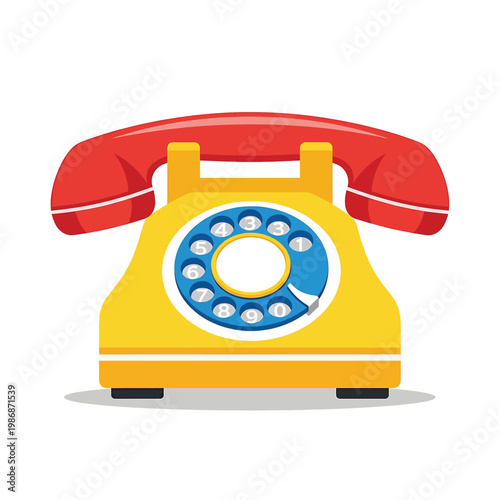 Fotografie Vintage Yellow Rotary Phone Device.