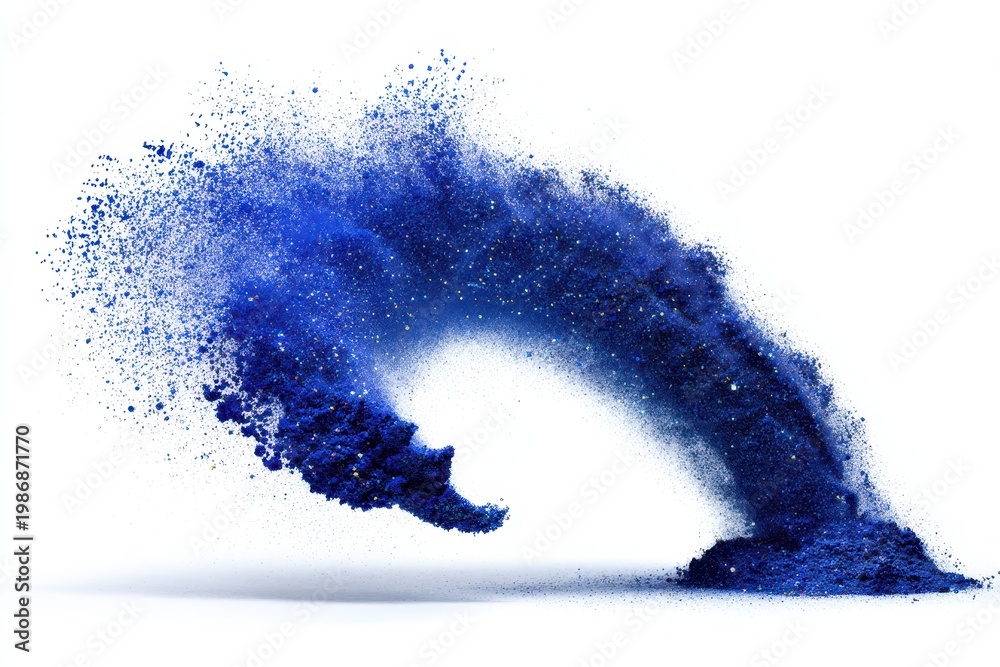 Fototapeta premium Frozen Moment of Blue Particle Burst with Crisp White Backdrop