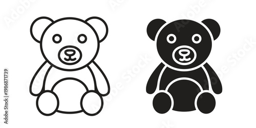 Teddy bear icon design. Editable outlined stroke and solid symbols