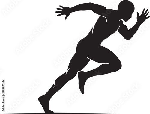 Black athletic runner silhouette, sprinting person icon, sports vector graphic, fitness symbol