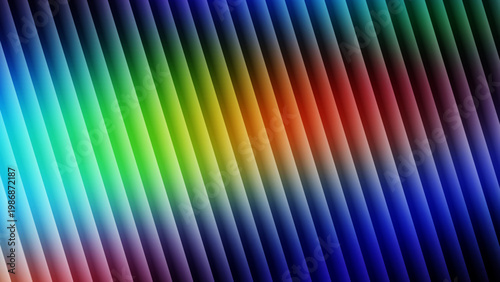 Abstract rainbow diagonal stripes with central glowing orange light and dark vignetted edges