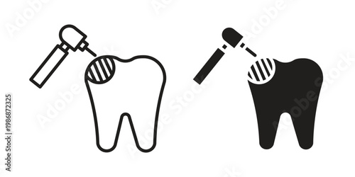 Tooth filling icon design. Editable outlined stroke and solid symbols