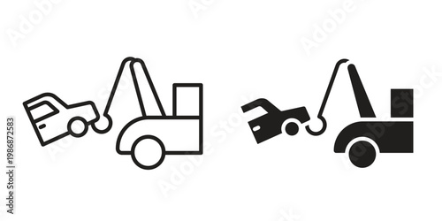 Towed car icon design. Editable outlined stroke and solid symbols