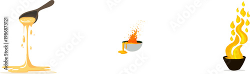 A minimalist vector illustration depicts molten silver liquid metal spilling from a glowing crucible, creating an industrial magic aesthetic against a clean white background