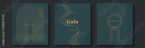 Vector Gala Invitation Template Minimalist Gold Line Art Design Social Media Post Background