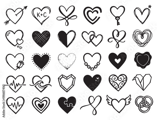 Rustic Hand-Illustrated Heart Symbols for Wedding Design