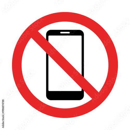 Vector illustration of a mobile phone crossed out with a red prohibition sign. Concept of no phone use, restriction, or device ban. No smartphone, No phone calls, isolated background