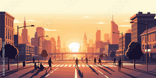 A panoramic urban cityscape of the Venice skyline at sunset captures the golden sky reflecting off the water between historic architecture and downtown buildings at dusk