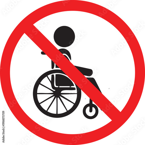No wheelchair access symbol prohibition sign for disabled people representing restricted areas and accessibility issues isolated on white