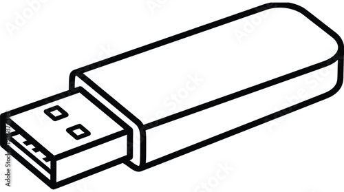 Simple line drawing of usb flash drive on checkered background, portable storage.