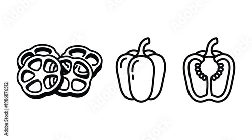 Fresh bell pepper vegetable collection with sliced and whole pieces.