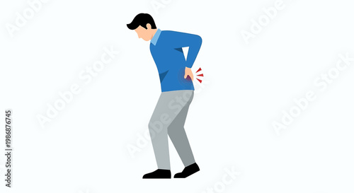 A man clutching his lower back in pain with red lines indicating discomfort or injury