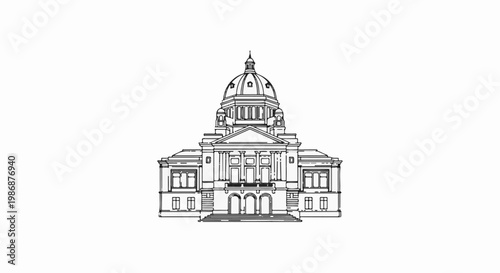 Ornate building with dome, columns, and arches, depicted in black outline