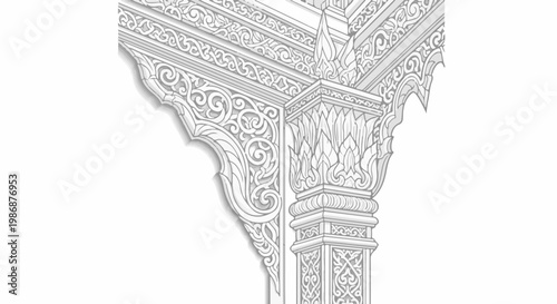 Ornate carved architectural detail of a column and archway with floral patterns