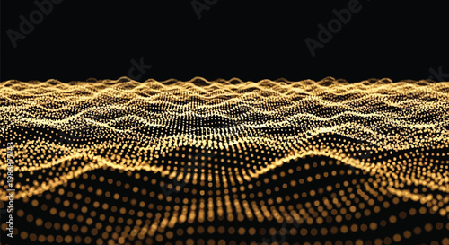 Golden digital wave, glowing particle landscape