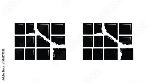 Broken chocolate bar design with a fractured black silhouette