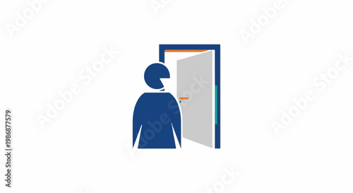Minimalist icon of a person facing an open door
