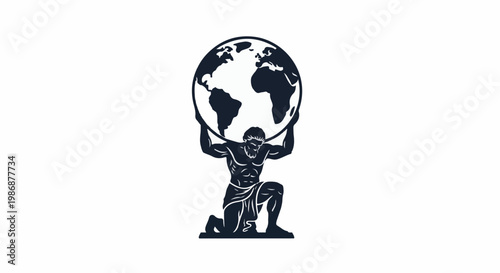 Muscular figure kneeling, supporting a globe overhead