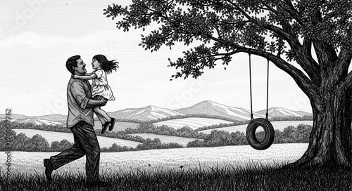 Father Carrying Young Daughter In Joyful Embrace.