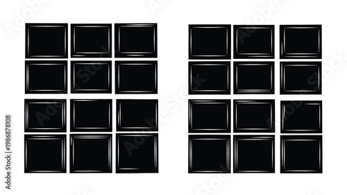 Arrangement of black frames creating a grid like pattern silhouette
