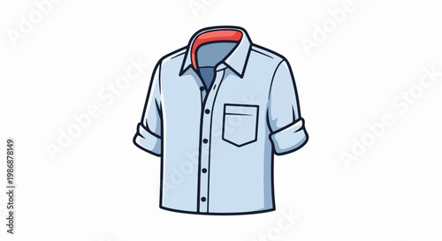 Light blue collared shirt with folded sleeves and a front pocket