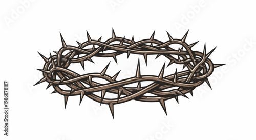 Intricately woven brown thorny branches form a crown-like circle, symbolizing suffering