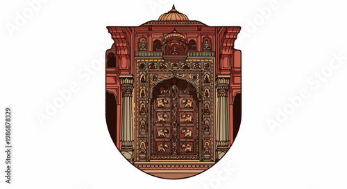 Ornate Indian temple facade with intricate carvings and elephant motifs