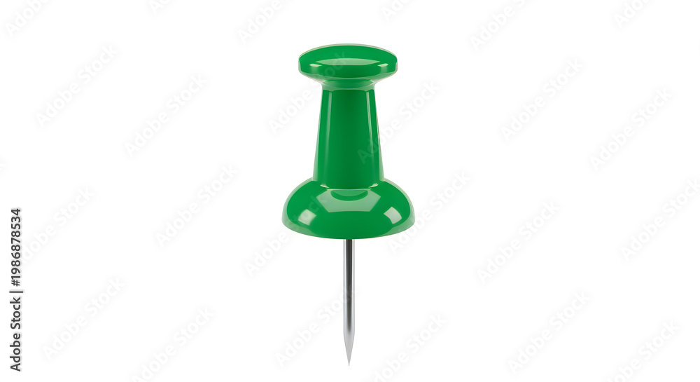 Fototapeta premium Bright green push pin with a sharp point for pinning items