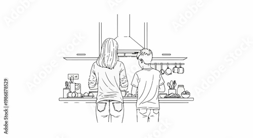 Mother and child cooking together in a kitchen