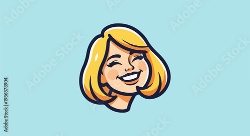 Joyful blonde woman's face with closed eyes and wide smile