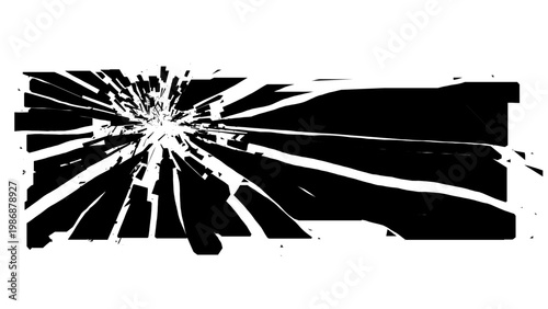 Shattered Rectangle Banner Explodes Isolated on White Background. Broken Shape With Cracks and Flying Fragments. Vector Illustration.